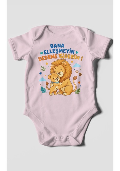 Morivokids Bana Elleşmeyin Dedemle Giderim Kısa Kollu Bebek Body %100 Pamuk Bebe Pembe