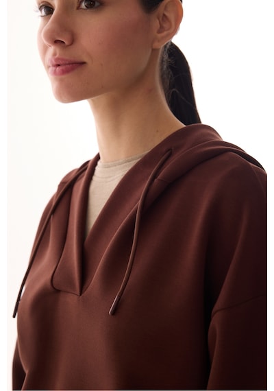 Penti Kahverengi V Yaka Oversize Kapüşonlu Sweatshirt