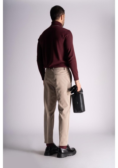 Beli Yarım Lastikli Slim Fit Chino Crop Pantalon Bej Bej