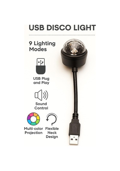 Araç İçi Led Işık Usb Disko Topu Çok Renkli 9 Modlu Tavan Ve Ayak Altı Aydınlatma Ses Kontrollü