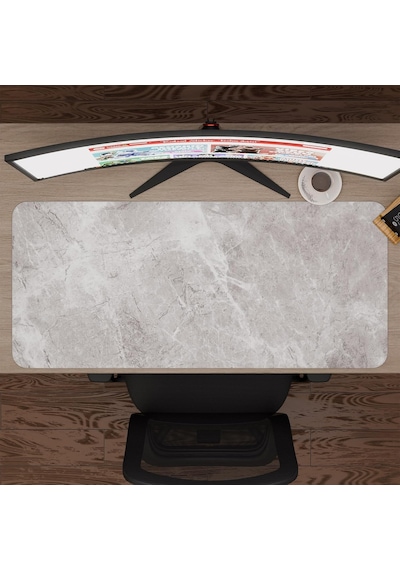 Beyaz Mermer Desenli Oyuncu Gaming Mouse Pad Kauçuk Kaymaz Taban Mousepad V4, 90x40 Xxl