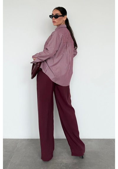Madmext Bordo Çizgili Kadın Gömlek Mg2410 Bordo