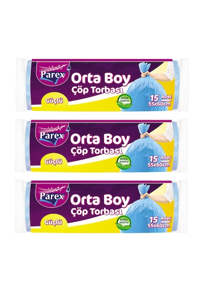 Güçlü Çöp Torbası Orta Boy 15'li 55 X 60 Cm Üçlü Set
