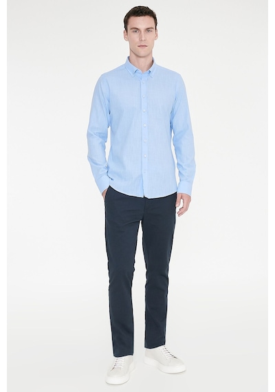 AC&Co / Altınyıldız Classics Tailored Slim Fit Dar Kesim Düğmeli Yaka %100 Pamuk Erkek Gömlek Mavi