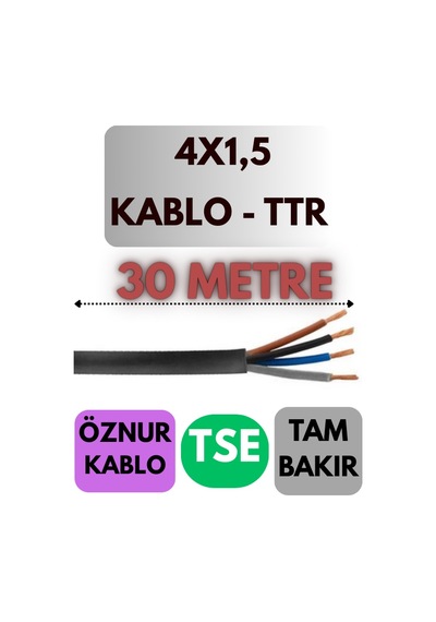 Öznur 4x1,5 Ttr Kablo Metre Seçenekli Siyah - 30 Metre