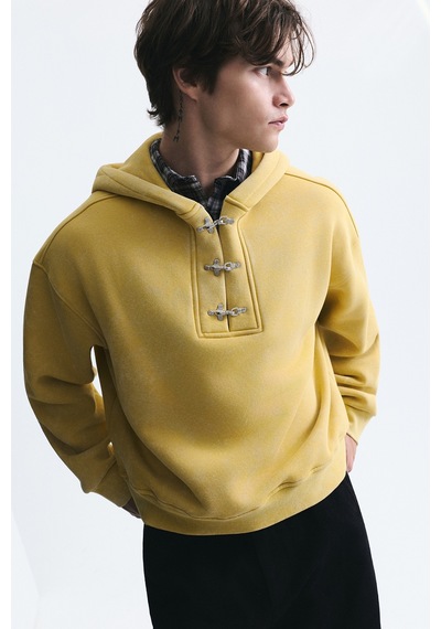Vamos Boxy Fit Metal Klips Kapama Sweatshirt Sarı