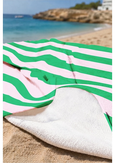 Pembe Çizgili Modern Plaj Havlusu - Minimalist Desenli Havuz Deniz Hızlı Kuruyan Mikrofiber Havlu Çok Renkli
