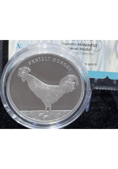 2018 Denizli Horozu 20 Türk Lirası 925 Ayar Gümüş Proof Sertifikalı