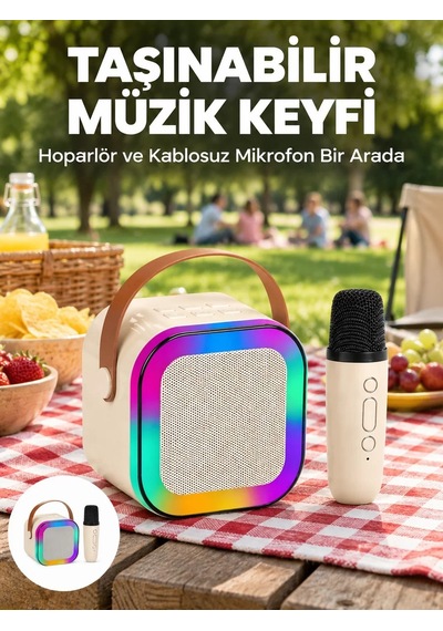 Kablosuz Karaoke Mikrofon Hoparlör Seti Güçlü Ses Çıkışı Yeni Nes