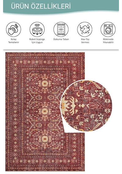 Relic Bordo Vintage Dokulu Klasik Desenli Dokuma Tabanlı Şönil Halı Al 473 Bordo