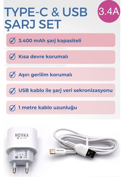 Novka NVK11 Type-C Usb Girişli 3.4 A Şarj Cihazı