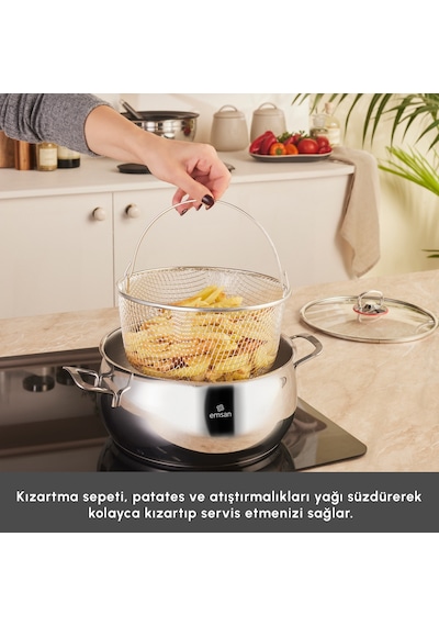 Emsan Karıştır-pişir-sakla 18 Parça Karıştırma Kabı Ve Servis Gereçli Çelik Tencere Seti Gümüş