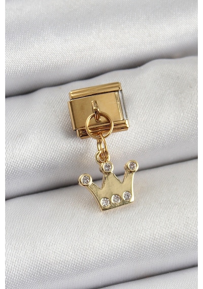 316l Çelik Sallantılı Zirkon Taşlı Kraliçe Tacı Model Gold Renk Nomination Charm Diğer