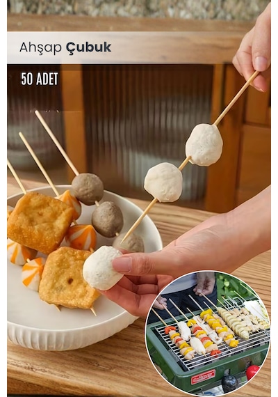 50 Adet - Ahşap Mangallık Çöp Şiş Çubuğu 30 Cm