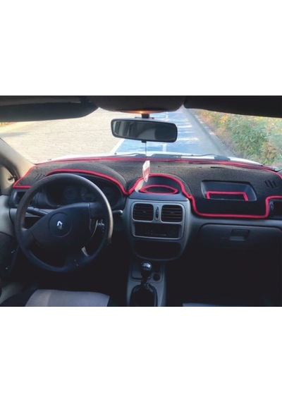 2002-2007 Modellerine Uygun Renault Clio 2 Airbagsiz Torpido Koruma Halısı Siyah Kenar Renk Kırmızı