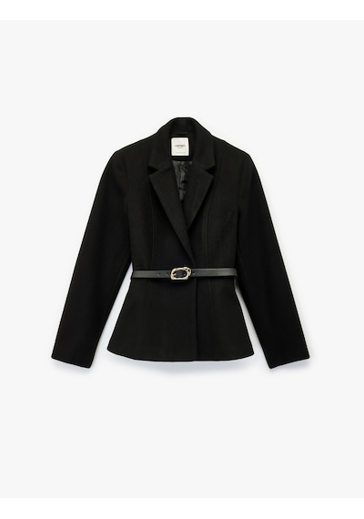 Koton Kruvaze Yaka Kemer Detaylı Peplum Blazer Ceket Siyah 6wak50166uw Siyah