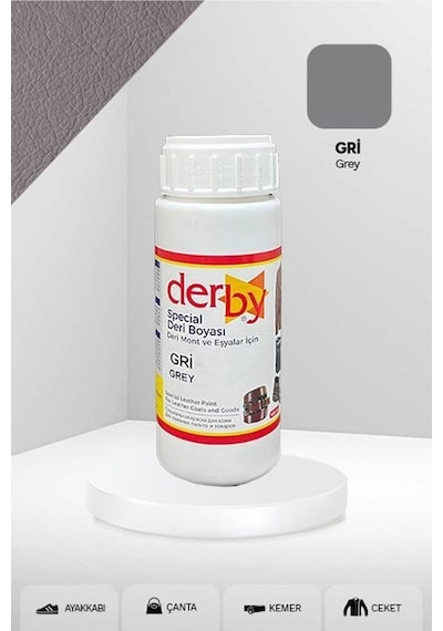 Derby Gri Deri , Mont, Çanta, Kemer, Cüzdan Yenileme Boyası Gri