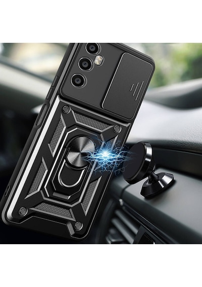 Zore Realme C65 4g Kılıf Magnetik Standlı Kamera Korumalı Ogaa Sürgülü Vega Kapak - Siyah