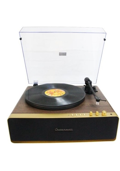 Nostaljik Ahşap Kaplama Pikap 33x45 Plaklar Bass Bluetooth Crownwell Vegas Plus Renk Gold
