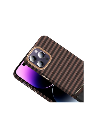 Rba Aksesuar Apple Uyumlu iPhone 14 Pro Max Kılıf M-safe Şarj Özellikli Karbon Fiber Görünümlü Rba Gros Kapak - Siyah-laciver Çok Renkli