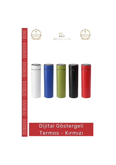 Termos Paslanmaz Çelik Vakumlu Sızdırmaz Akıllı Led Ekranlı Dijital Göstergeli Termos Kırmızı