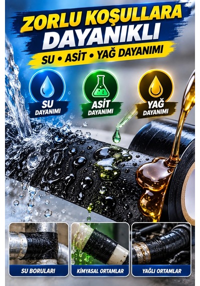 Kendinden Kaynayan Silikon Tamir Bandı Siyah 25 Mm 1,5 M 3 Kat Esnek, 8000 V Yalıtım