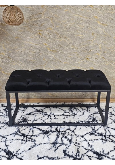 Zafir Siyah Boyalı Diktörtgen 100 Cm X 40 Cm Oturak Puf - Bench - Makyaj Oturağı - Oturak Siyah