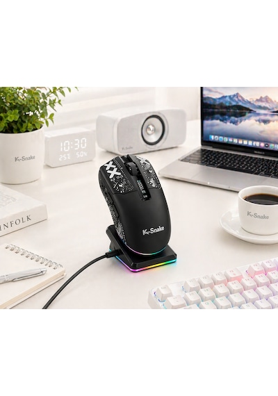 Rgb Gaming Mouse 24000 Dpı Kablosuz 2.4g Bluetooth Type-c Şarjlı Oyuncu Mouse Şarj Standlı Ms-ks2ns
