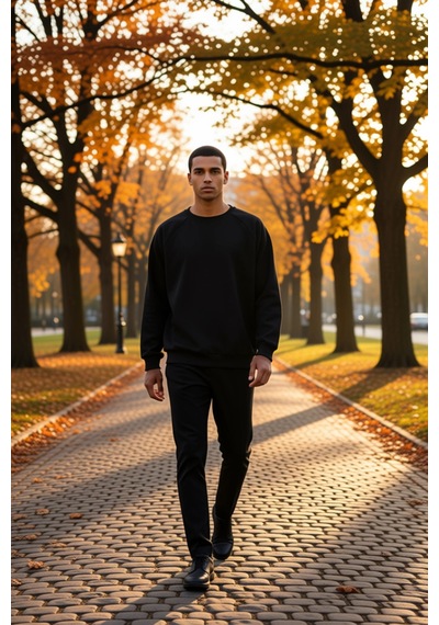 Benerly Erkek Bisiklet Yaka Reglan Kol Oversize Kalıp Sweatshirt Fonksiyo siyah