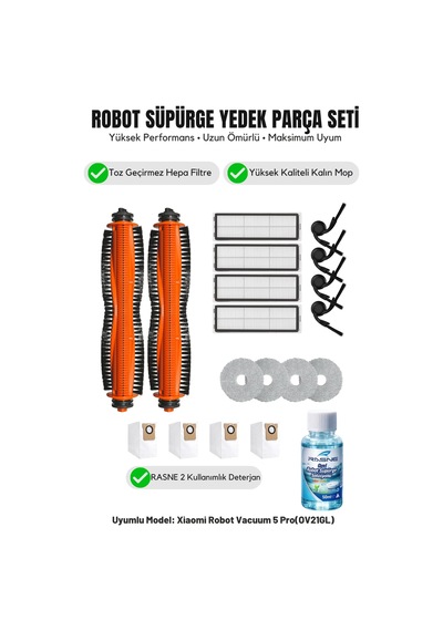 Robot Vacuum 5 Pro Ov21gl İle Uyumlu 2 Ana Fırça 4 Yan Fırça 4 Filtre 4 Mop 1 Deterjan 4 Toz Torbası 8.0