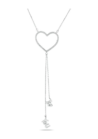 Kuyumcudukkani "ı Loveyou Yazılı"kalp Figürlü Zincirli Kolye-37177-w-w Beyaz
