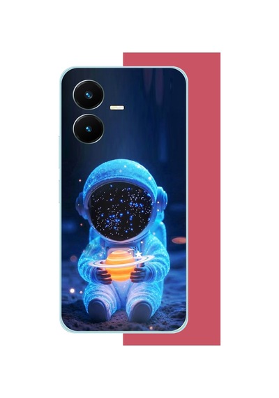 Vivo Y22 Uyumlu Yıldızlı Astronot Baskılı Silikon Kılıf Renkli