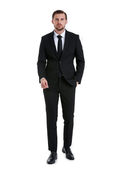 Hatemoğlu Siyah Slim Fit Sivri Yaka Takım Elbise