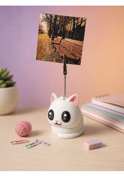 Kedi Notluk & Fotoğraf Tutucu Dekoratif Masa Düzenleyici Beyaz
