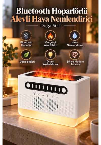 Castu Fs301 Bluetooth Hoparlörlü Alevli Hava Nemlendirici & Doğa Sesli Castu Fs301 Bluetooth Hoparlörlü Alevli Hava Nemlendirici & Doğa Sesli