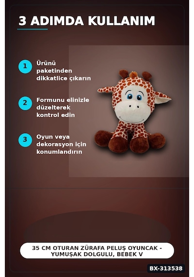 Bay 35 Cm Oturan Zürafa Peluş Oyuncak - Yumuşak Dolgulu, Bebek Ve Çocuk Odası İçin Bx-313538 Najmaddin