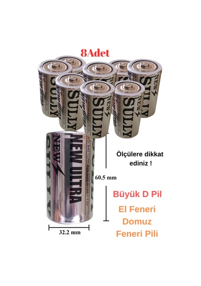 8 Adet D Pil El Feneri Radyo Domuz Feneri Pili Ölçüyü Dikkate Alınız 32mmx60mm