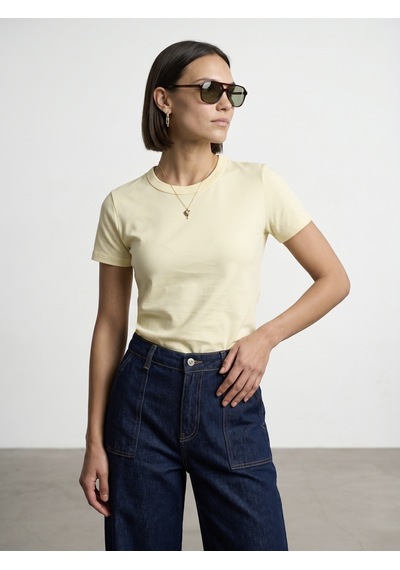 Dilvin 32779 Bisiklet Yaka T-shirt-açık Sarı Dilvin 32779 Bisiklet Yaka T-shirt-açık Sarı