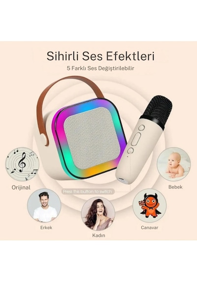 Bluetooth Hoparlör Parti Hoparlörü Karaoke Mikrofon li Işıklı Ses Bombası Usb Sd Girişli