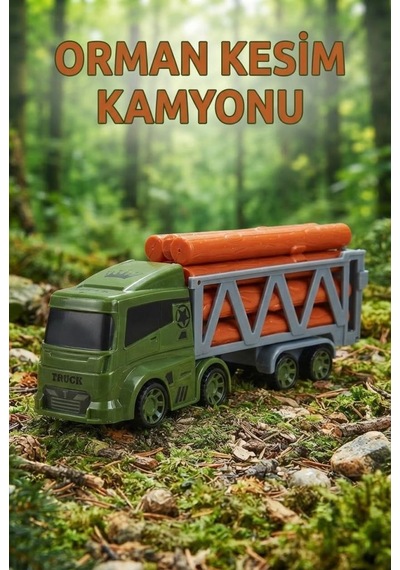Timber Truck 38 Cm 8 Adet Büyük Boy Kütük Taşıyan Oyuncak Askeri Kamyon Orman Kesim Kamyonu
