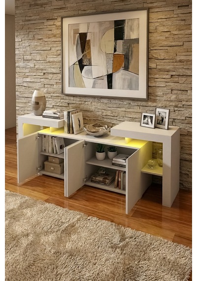 Burc Ledli Konsol 200 Cm Beyaz