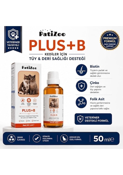 Plus B Kedi Tüy Sağlığı Damlası, Tüy Dökülmesini Azaltmaya Yardımcı, Tüm Irklar İçin, Damla Form, 50 Ml