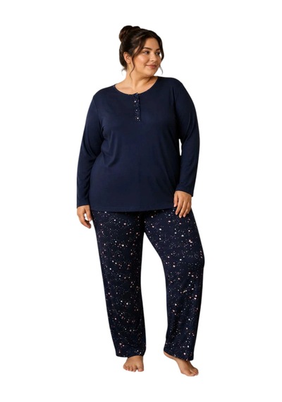 Confeo C840-905 Kadın Büyük Beden Viskon Patlı Uzunkol Pijama Takım Çok Renkli