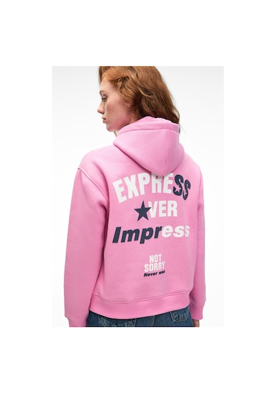 Grımelange YUMEA Kadın Oversize Kapüşonlu Baskılı Pembe Sweatshirt