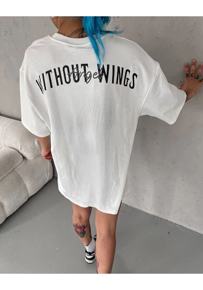 Freedom Store Kadın Kısa Kol Yazlık Tişört Bisiklet Yaka Baskılı Oversize T-shirt - Beyaz