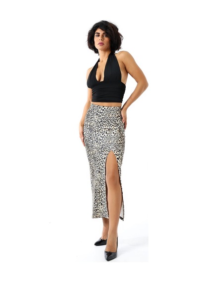 Gugus Kadın Derin Yırtmaçlı Dijital Baskılı Etek Maxi Boy 92 Cm Win-leopar