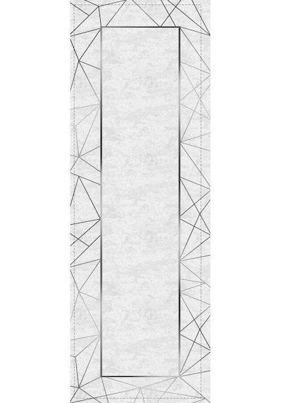 Gri Çerçeveli Desen Premium Masa Örtüsü Runner Rnr377n11