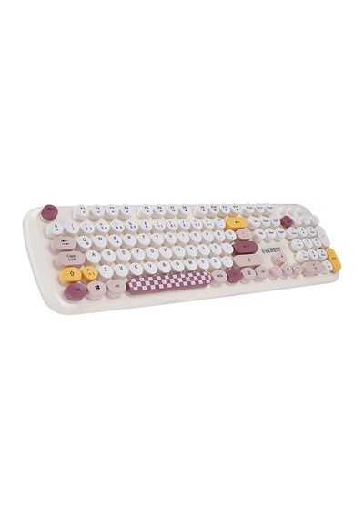 Km-6284 Whısker Renkli Tuşlu Bej Kablosuz Q Klavye + Mouse Set Optik