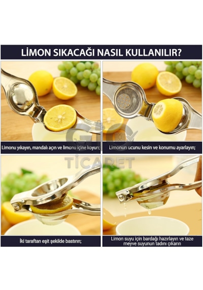 Paslanmaz Çelik Kaplama Limon Sıkacağı Ve Sarımsak Ezici Pres 2'li Mutfak Seti Gümüş - Gri