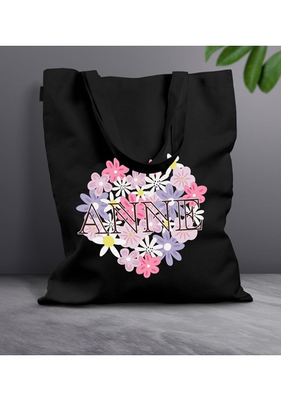 Bk Gift Anneler Günü Tasarımlı Siyah Kumaş Bez Çanta, Baskılı Omuz Çantası, Alışveriş Çantası, Anneler Günü Hediyesi, Anneye Hediye-3 Siyah